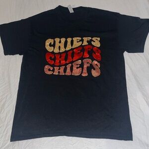 Chiefs Black Womens Tee Glitter gold and red Size L Gildan Heavy Cotton